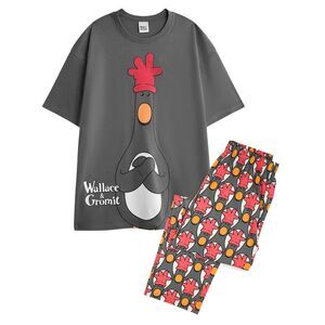 Wallace and Gromit Mens Feathers McGraw Short-Sleeved Long Pyjama Set / Multicol